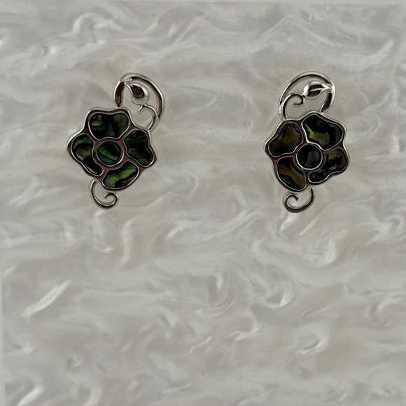 Abalone Shell Flower Stud Earrings - Picture 1 of 5